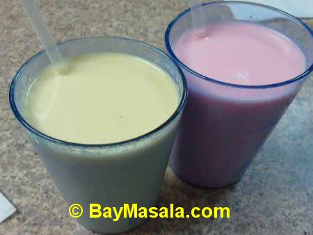 tirupathi bhimas badam milk, rose milk - Image © BayMasala.com